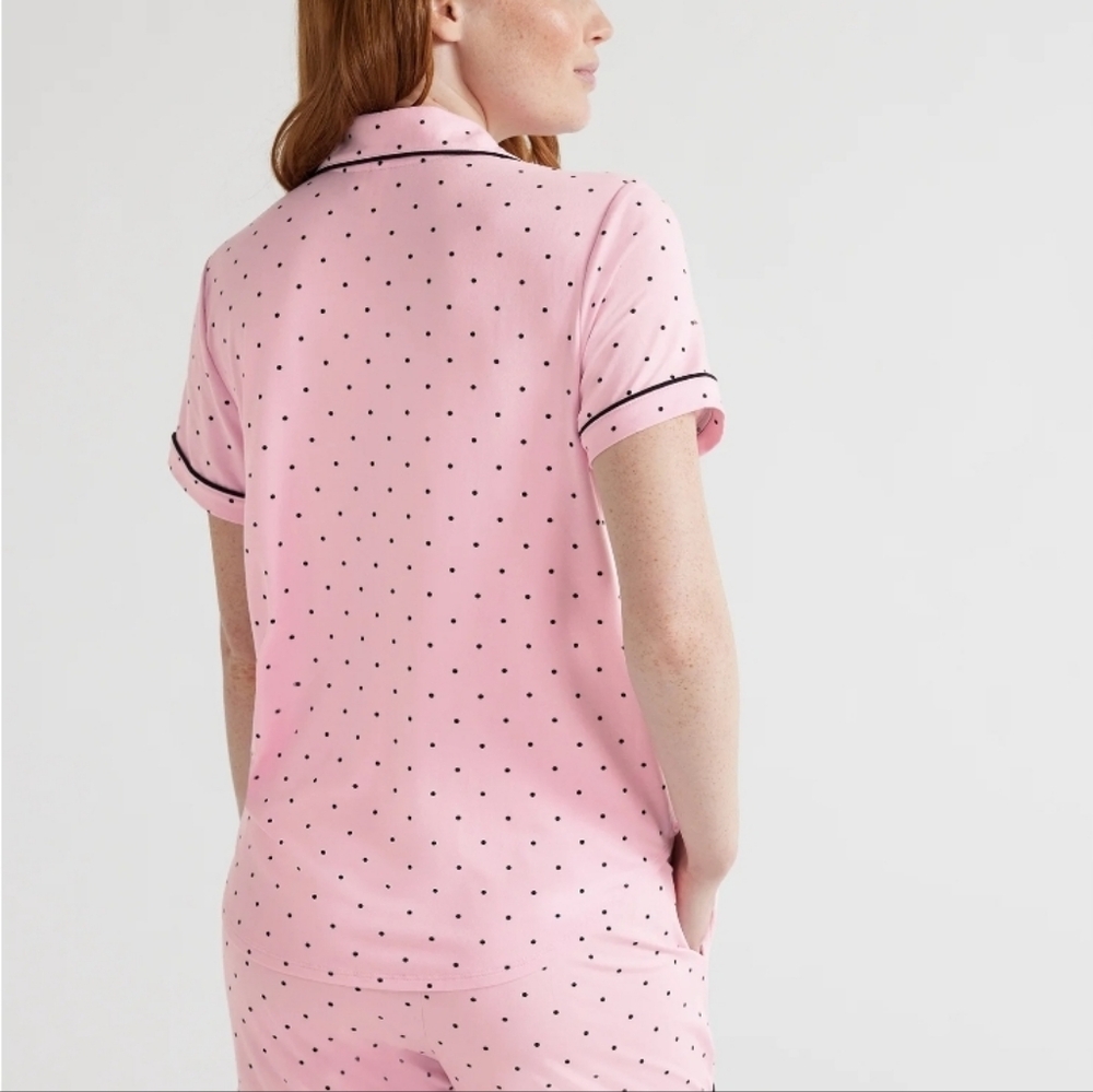 Joyspun PJ Set Womens 2 Piece Pink & Black Polka Dot Top & Capri Pants Size 3x - Picture 4 of 7
